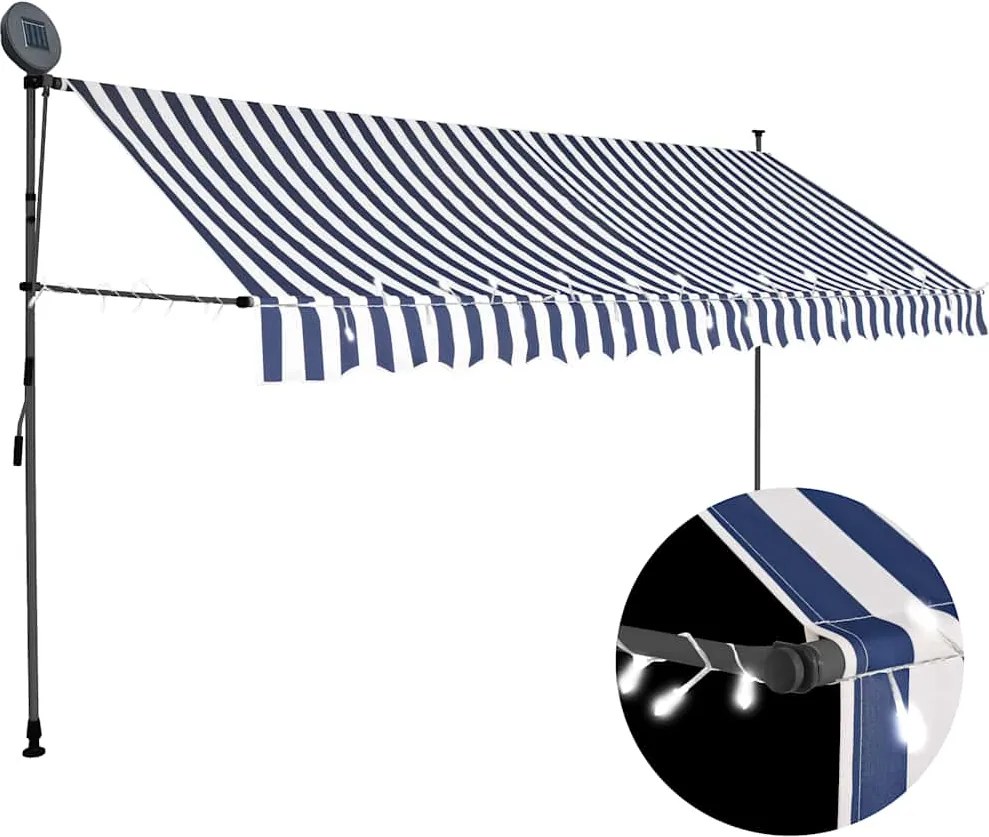 vidaXL kék és fehér kézzel kihúzható LED-es napellenző 350 cm