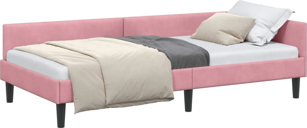 vidaXL Sarokágy keret Rózsaszín 80 cm x 200 cm VelúrésPlywood