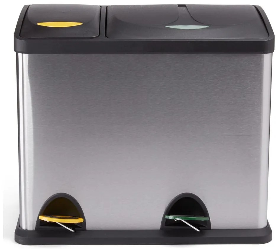 Matt ezüstszínű acél szelektív pedálos szemetes 18+8 l Tri Selectif – MSV
