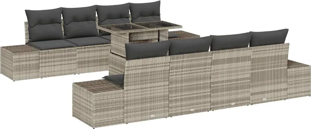 vidaXL Kerti Kanapé Szett párnával 9 pcs Világosszürke polirattan