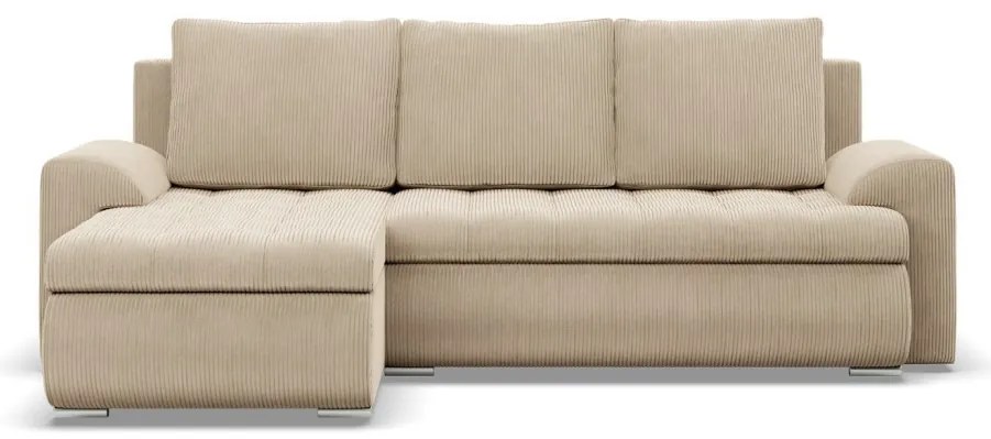 Tokio sarokkanapé, 2 ágyneműtartóval, kordbársony, baloldali, bézs