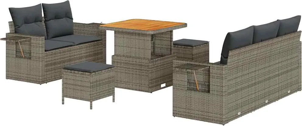 vidaXL Kerti Kanapé Szett párnával 8 pcs Szürke polirattan