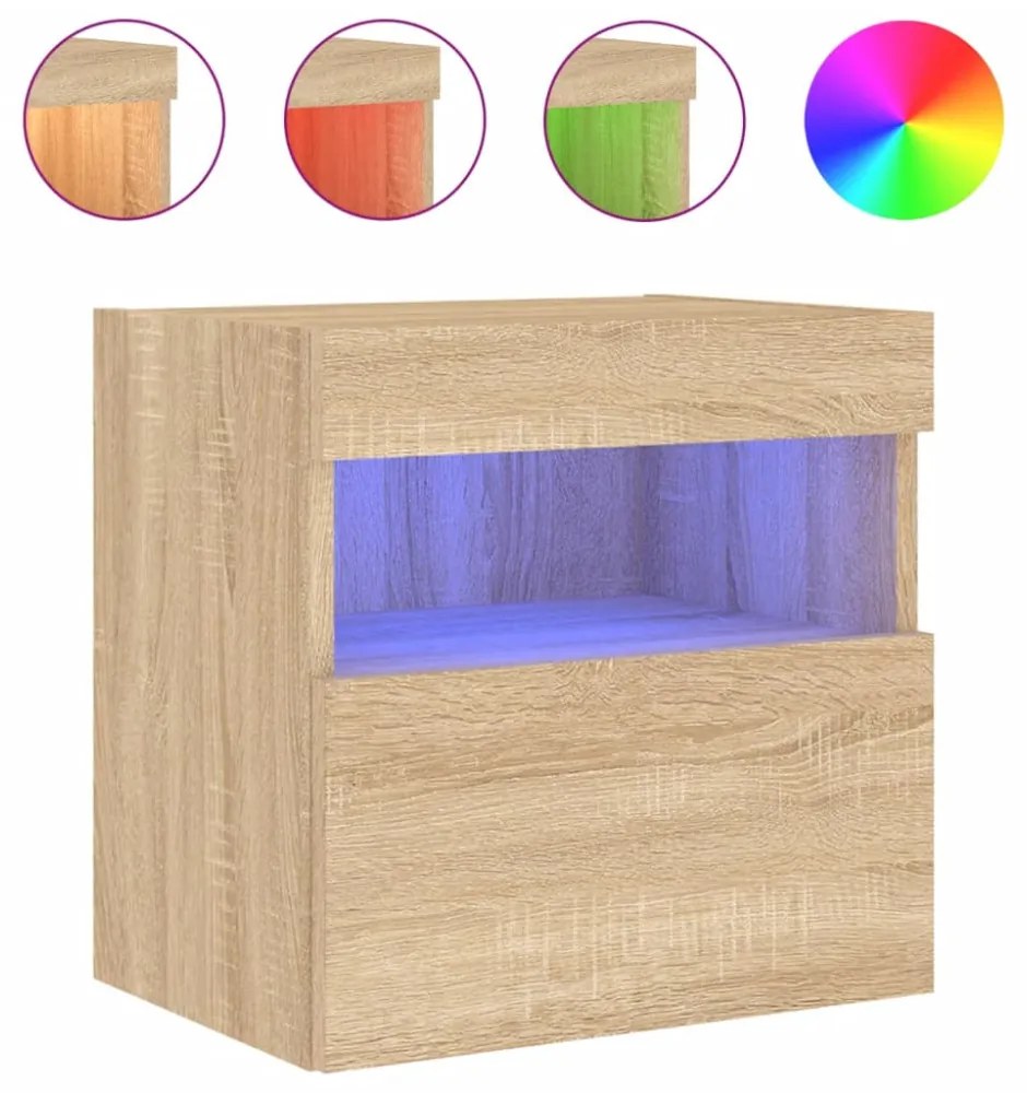 2 db sonoma tölgy színű fali TV-szekrény LED-del 40x30x40 cm