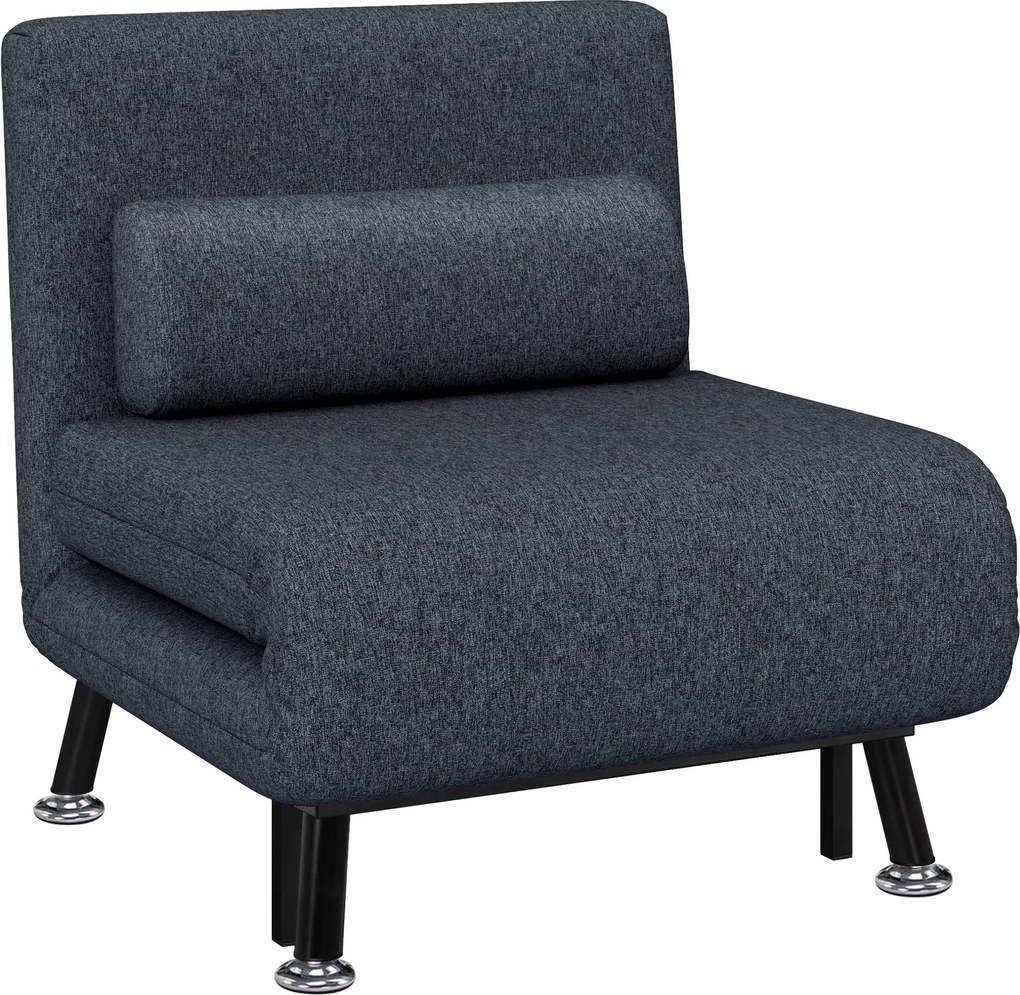 HOMCOM Egyszemélyes 3 az 1-ben Alvó Fotel 5-állású Dönthető Hátfallal, Párnázott Kárpittal és Matraccal, Összecsukható Egyszemélyes Kanapéágy Nappalib