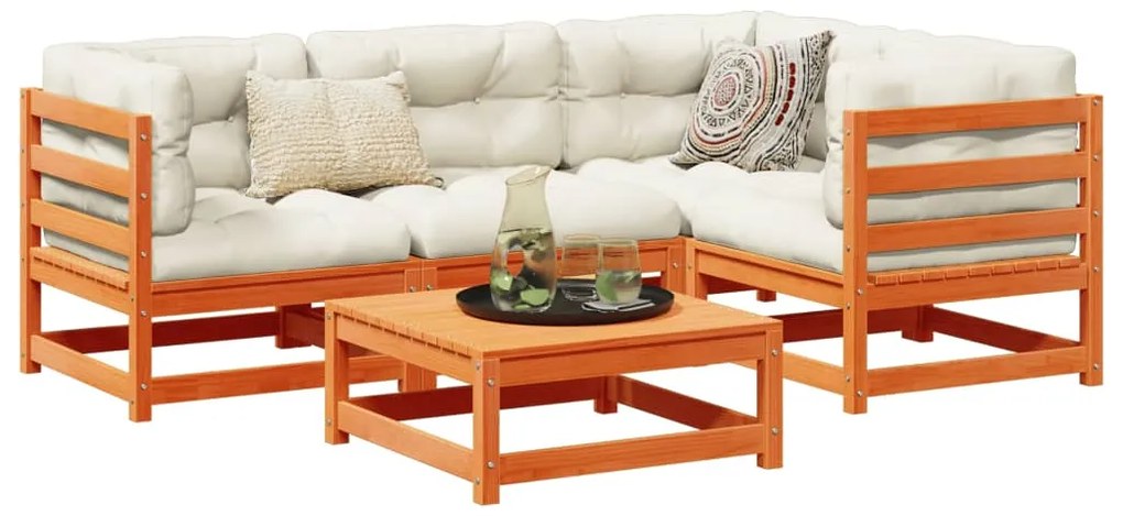 vidaXL 5 részes viaszbarna tömör fenyőfa kerti ülőgarnitúra párnákkal