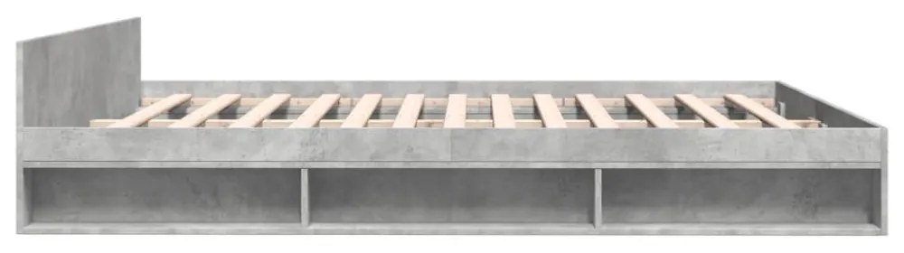betonszürke szerelt fa ágykeret fiókokkal 200 x 200 cm