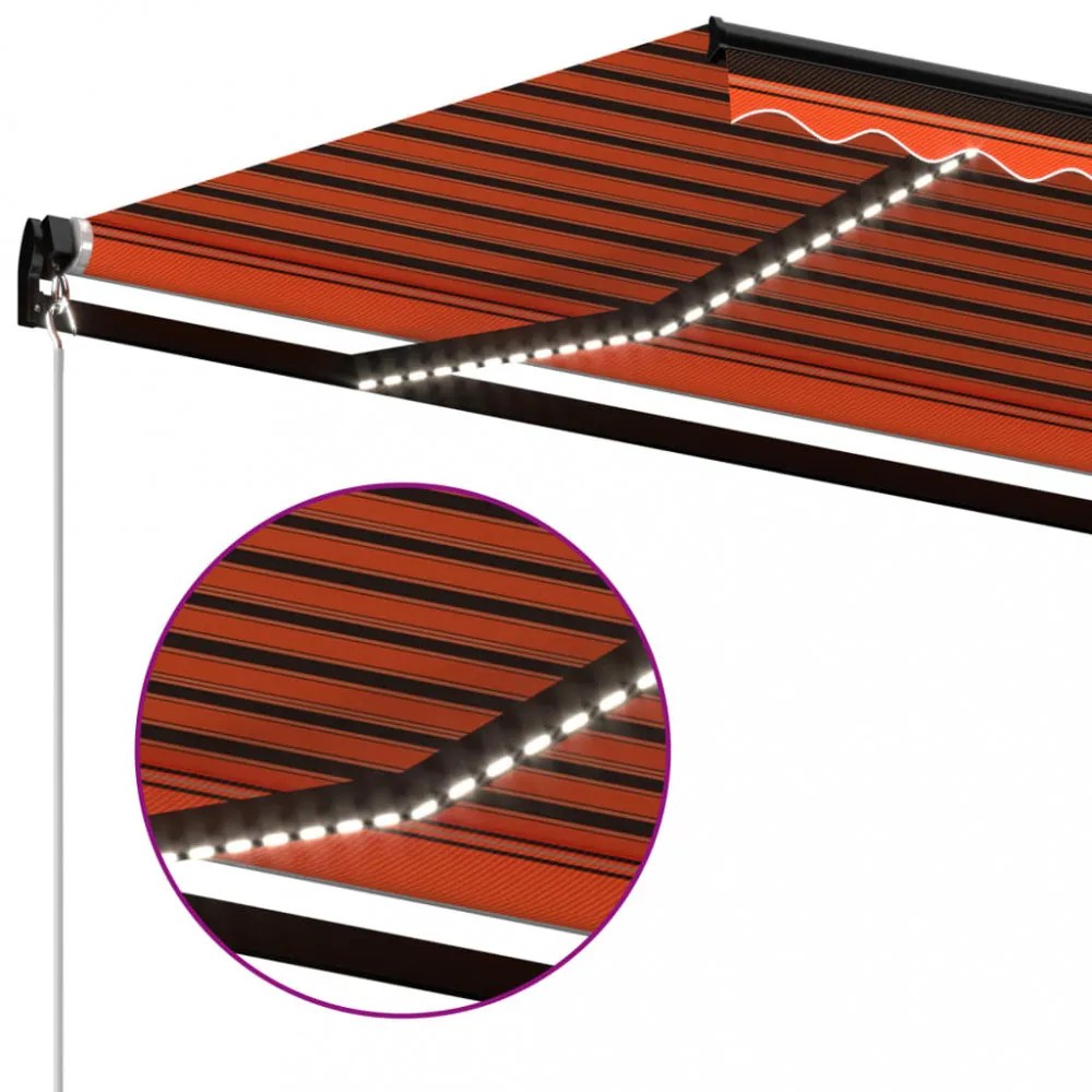 narancs és barna kézzel kihúzható LED-es napellenző 600x350 cm