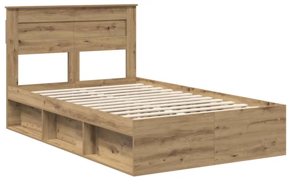 vidaXL Ágykeret matracmal Művészi tölgy 135 x 190 cm Tömör fenyőfa