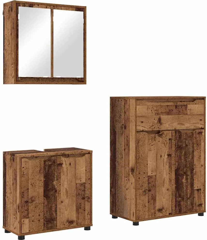 vidaXL Fürdőszoba bútor szett fiókkal polcokkal 3 pcs Öreg fa Faanyag