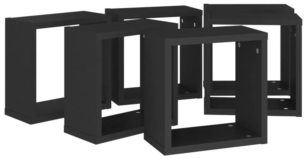 6 db fekete fali kockapolc 30 x 15 x 30 cm