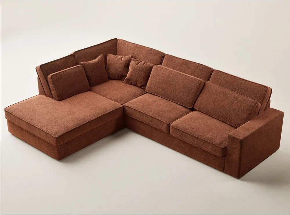 Rézszínű zsenília sarokkanapé (bal oldali-L alakú) Kirou – Maison de Rêve