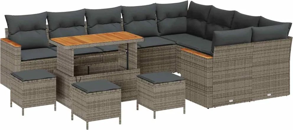 vidaXL Kerti Kanapé Szett párnával tárolóval 13 pcs Szürke Poly Rattan