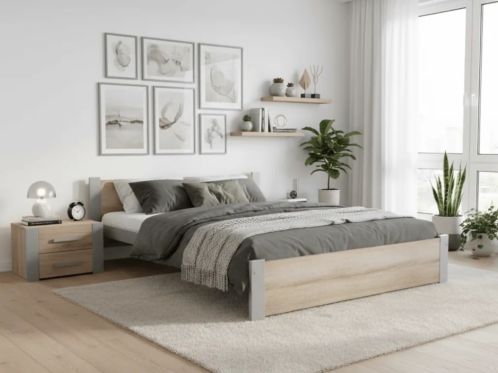 Ágy IKAROS 120 x 200 cm, sonoma tölgy/szürke Ágyrács: Lamellás ágyrács, Matrac: Deluxe 10 cm matrac