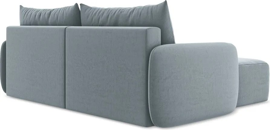 Kék bársony kinyitható-tárolóhelyes sarokkanapé (bal oldali-heverő résszel) Kalena – Makamii