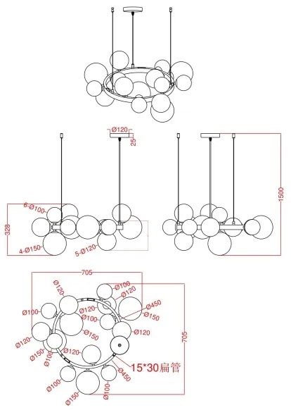 Wofi 5014-1505W - LED Csillár zsinóron VILLA 15xG9/3W/230V fekete