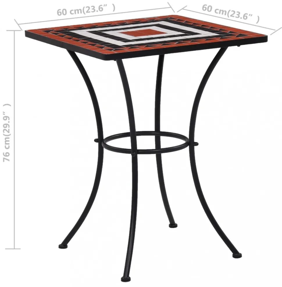 terrakotta és fehér kerámia mozaikos bisztróasztal 60 cm