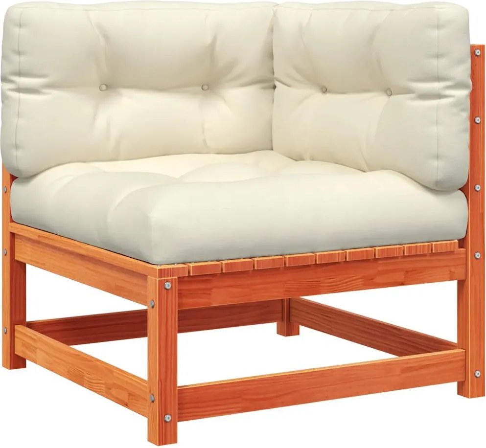 vidaXL viaszbarna tömör fenyőfa kerti sarokkanapé párnákkal