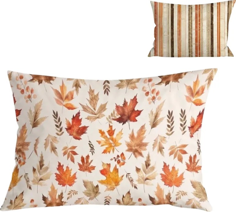 Flanel párnahuzat LEAVES & STRIPES 50x70 cm, színes