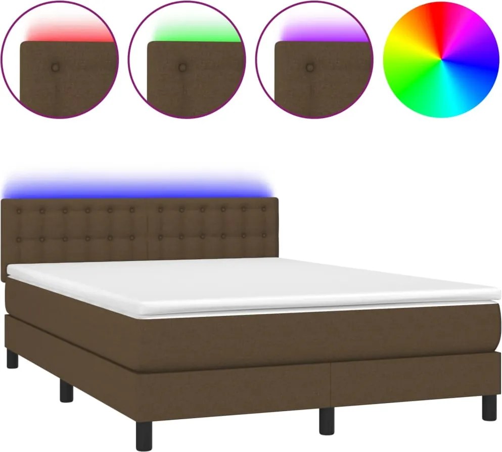 vidaXL barna szövet rugós és LED-es ágy matraccal 140x190 cm