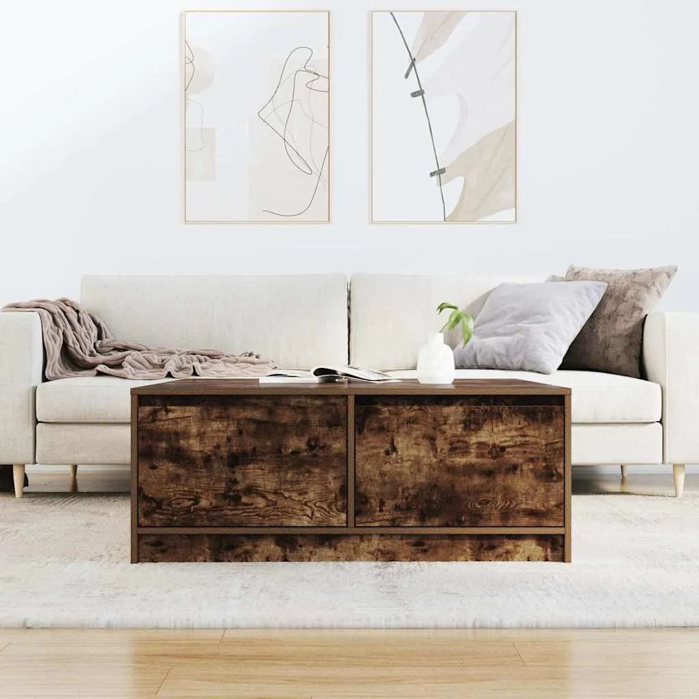 Füstölt tölgy dohányzóasztal fiókokkal 100x100x40 cm