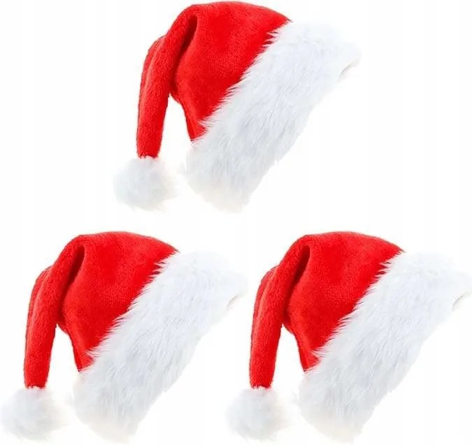 Mikulás sapka karácsonyi piros plüss felnőtteknek 3db