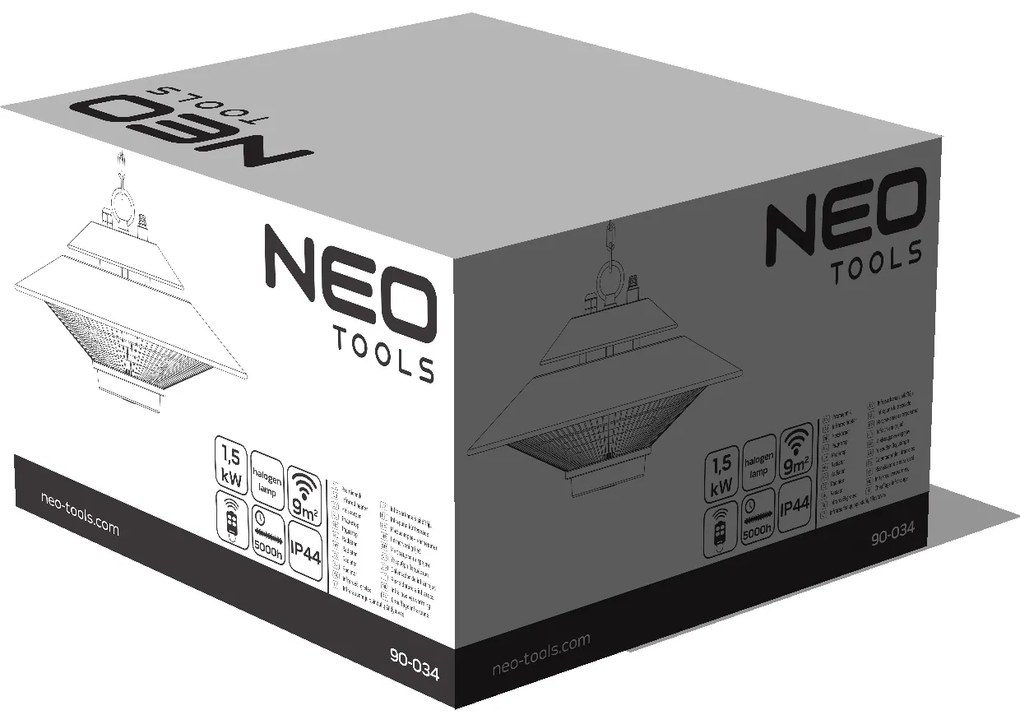 Sugárzó fűtőtest 1500 W, mennyezeti, IP44, távirányító 90-034