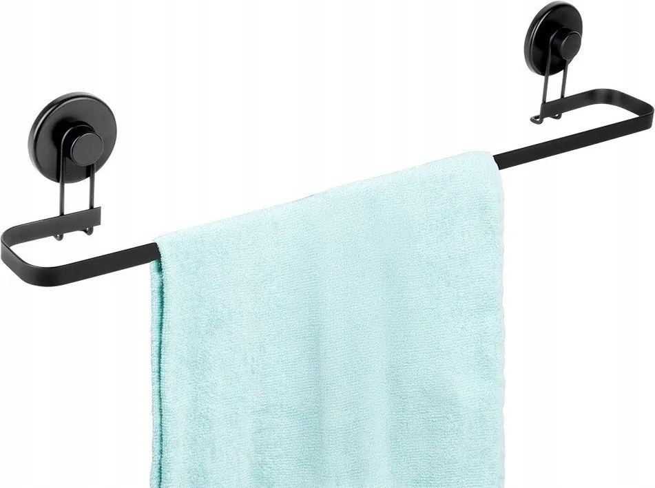 Fürdőszobai Törölközőtartó Fekete 60 CM Tapadókorongos, Fúrás Nélküli
