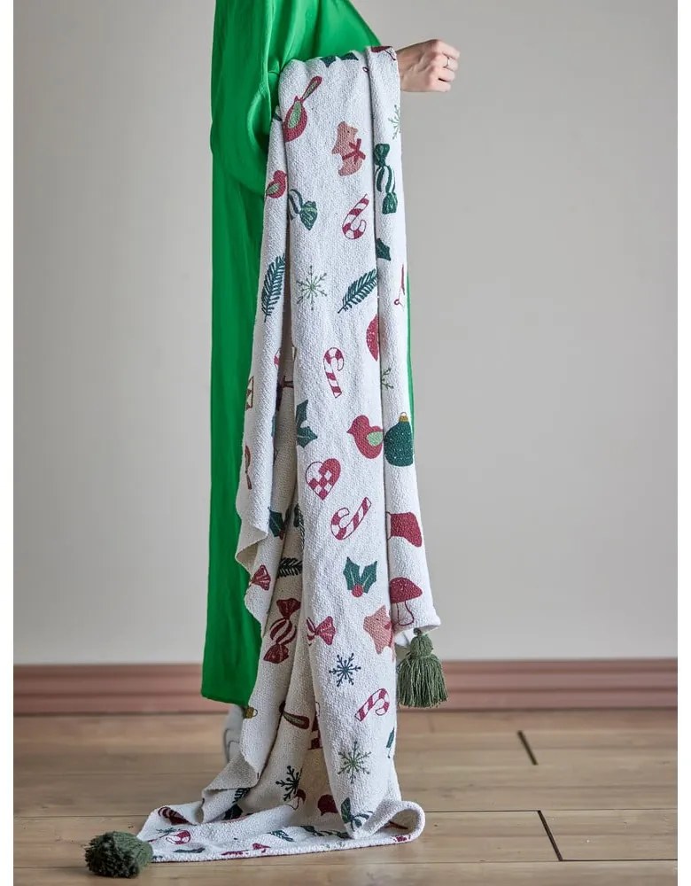 Fehér takaró karácsonyi mintával 130x160 cm Yule – Bloomingville