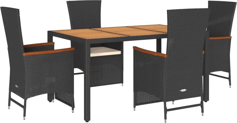 vidaXL 5 részes fekete polyrattan kerti étkezőgarnitúra párnákkal