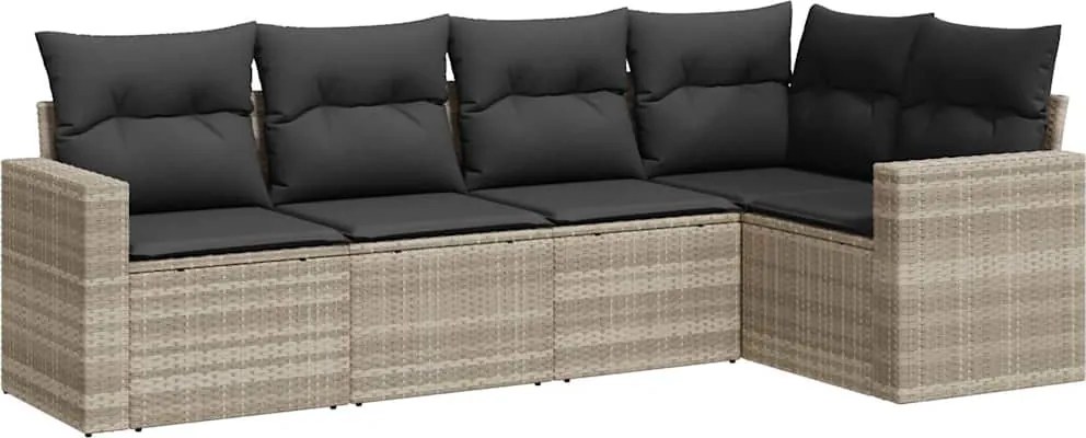 vidaXL 5 részes világosszürke polyrattan kerti ülőgarnitúra párnákkal