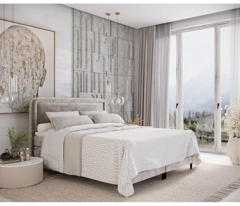 Világosbarna boxspring ágy 140x200 cm Dove – Maison de Rêve