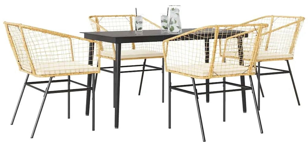 vidaXL 5 észes barna polyrattan üveg kerti étkezőgarnitúra párnával