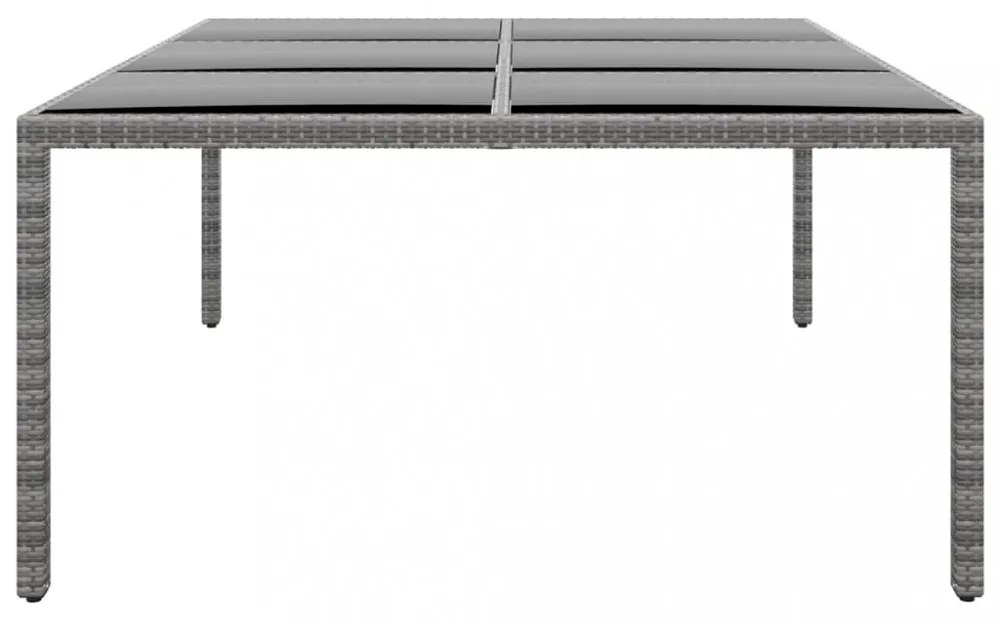 szürke polyrattan és edzett üveg kerti asztal 200 x 150 x 75 cm