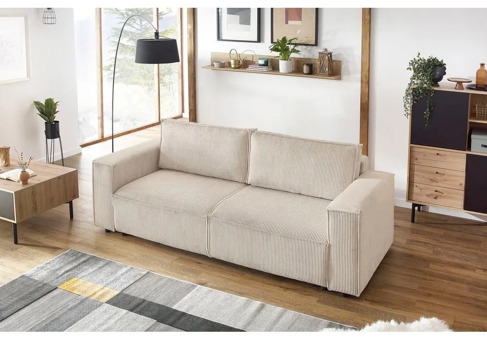 Bézs kordbársony kinyitható kanapé 245 cm Nihad – Bobochic Paris