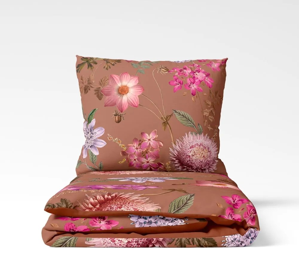 Blossom terrakotta barna kétszemélyes pamutszatén ágyneműhuzat, 200 x 20 cm - Bonami Selection