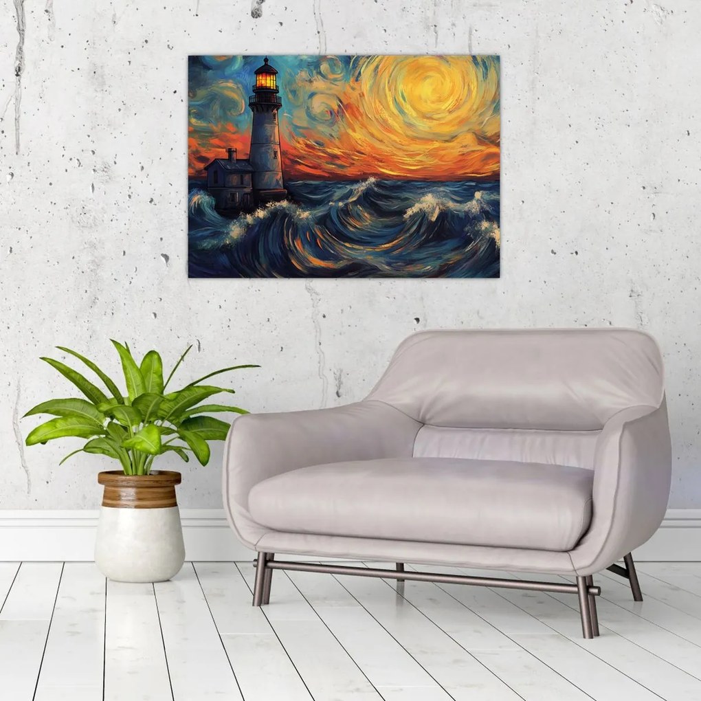 Kép - Világítótorony a hullámokban (70x50 cm)