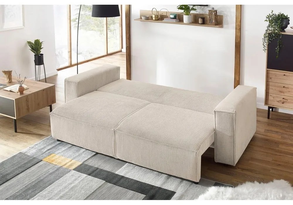 Bézs kordbársony kinyitható kanapé 245 cm Nihad – Bobochic Paris