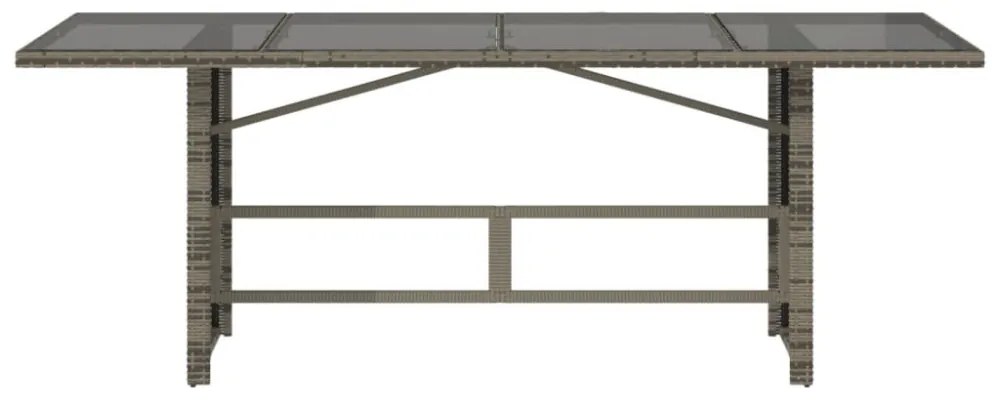 szürke polyrattan üveglapos kerti asztal 190 x 80 x 75 cm