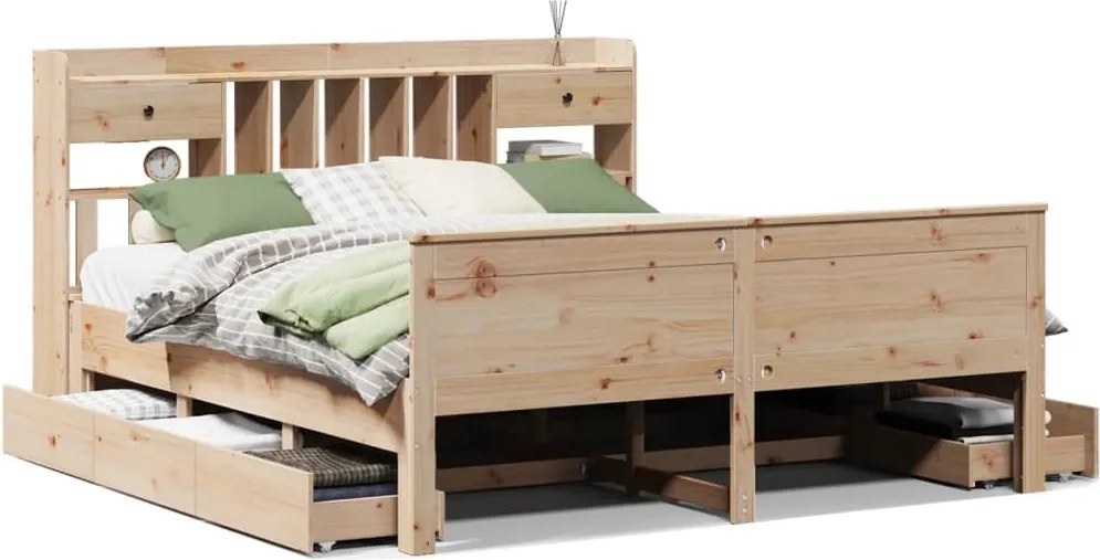 vidaXL tömör fenyőfa könyvespolcos ágy matrac nélkül 180 x 200 cm
