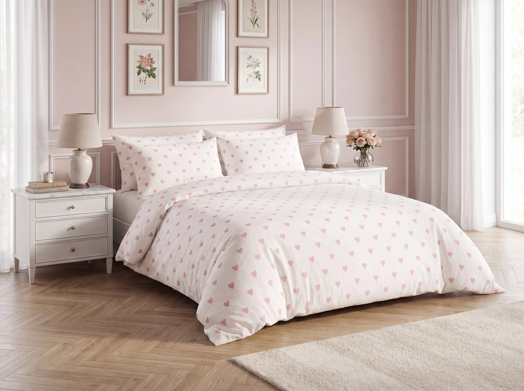 Pamut ágyneműhuzat HEARTIS PINK krémszínű Ágyneműhuzat mérete: 70 x 80 cm | 140 x 200 cm