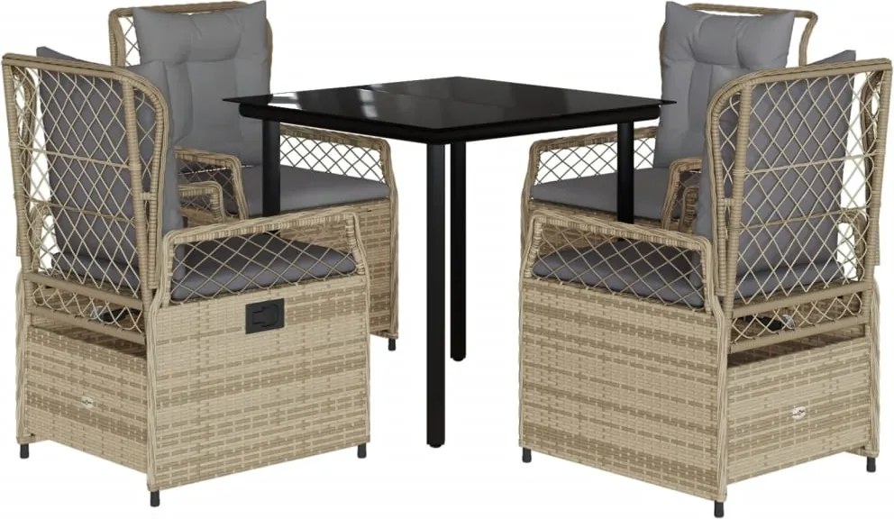 vidaXL 5 részes bézs polyrattan kerti étkezőgarnitúra párnákkal
