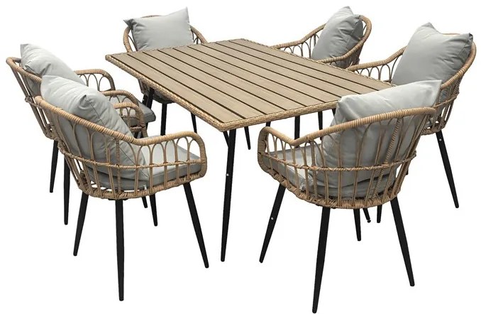 Kerti asztal 160x95x74 cm., fém műrattan, polywood asztallap