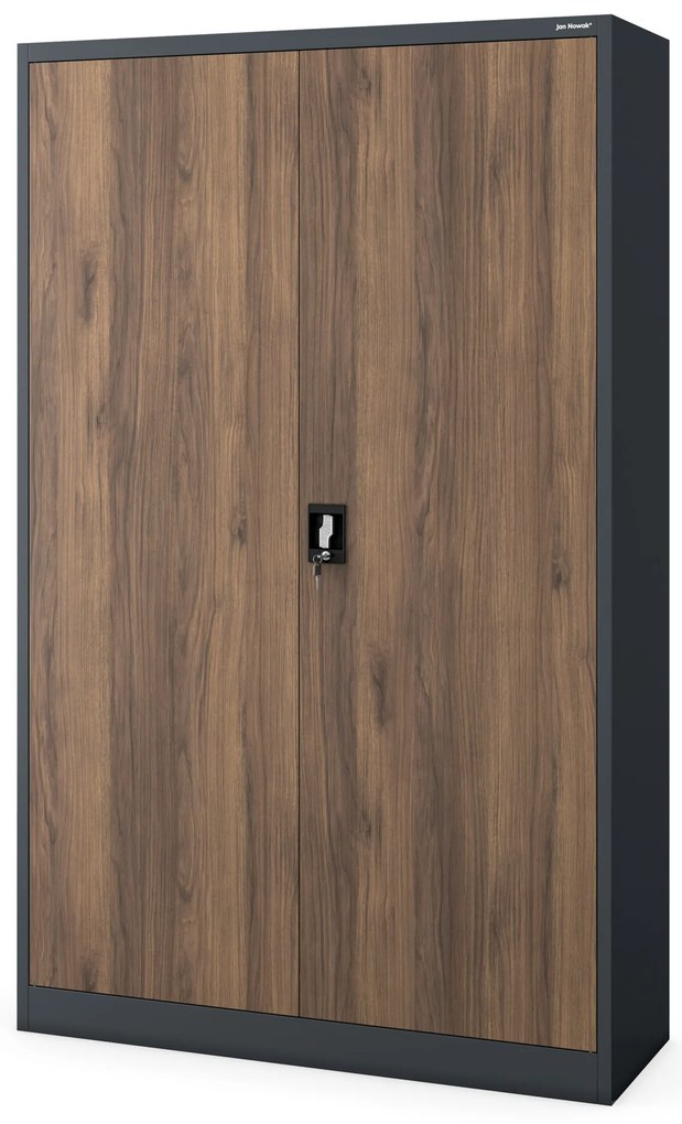 Fém irodai iratszekrény, széles, antracit/dió, 1150x1850x400 mm: JAN II Eco Design