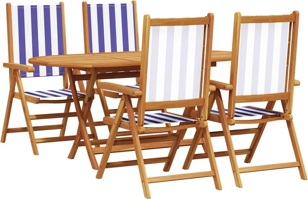 vidaXL Kert étkező szett 5 pcs Kék és Fehér Tömör Akácfa
