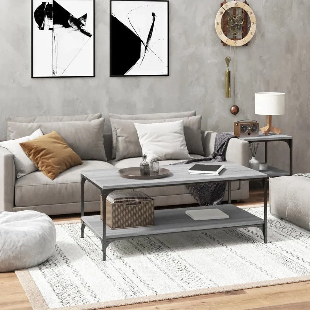 Szürke sonoma szerelt fa dohányzóasztal 100 x 50 x 40 cm