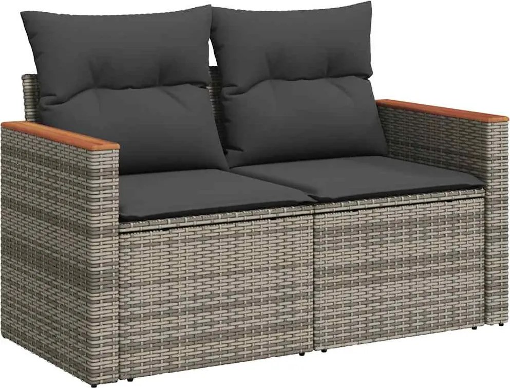 vidaXL 2 személyes szürke polyrattan kerti kanapé párnával