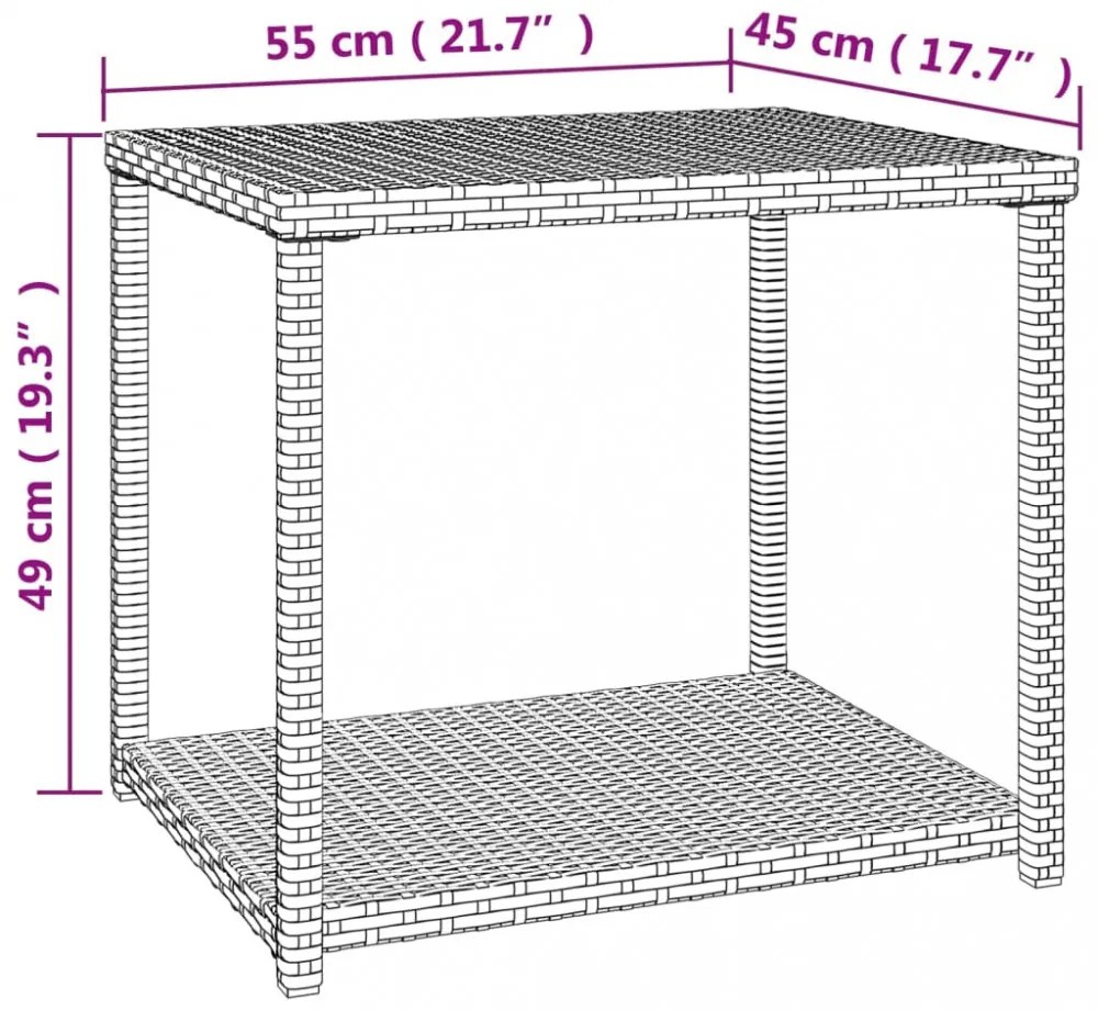 fekete polyrattan kisasztal 55 x 45 x 49 cm