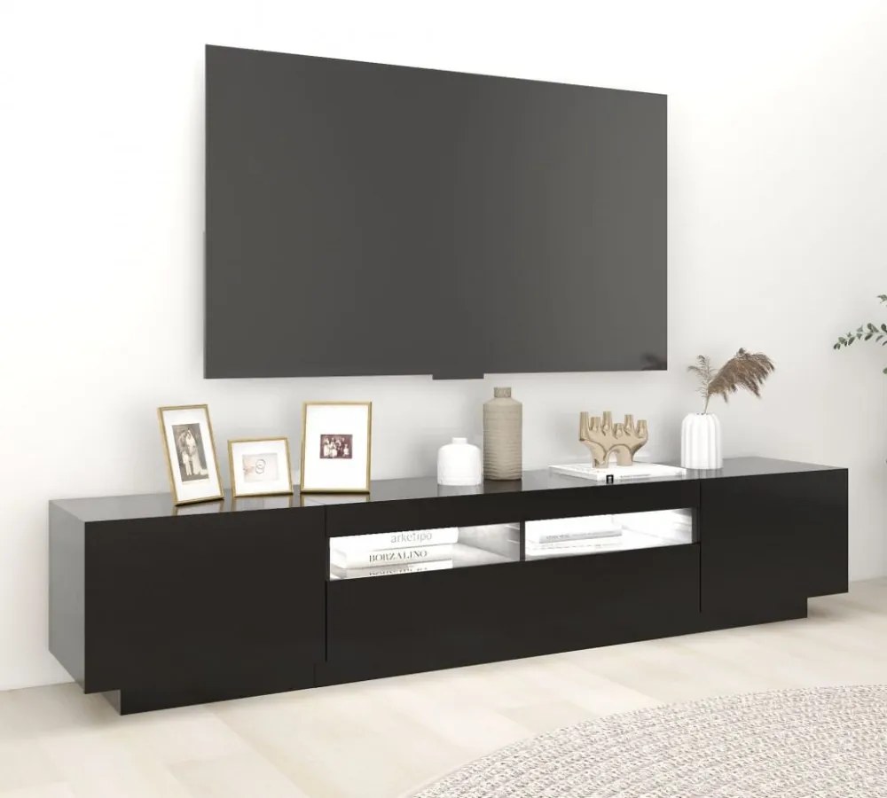 fekete TV-szekrény LED-lámpákkal 200 x 35 x 40 cm