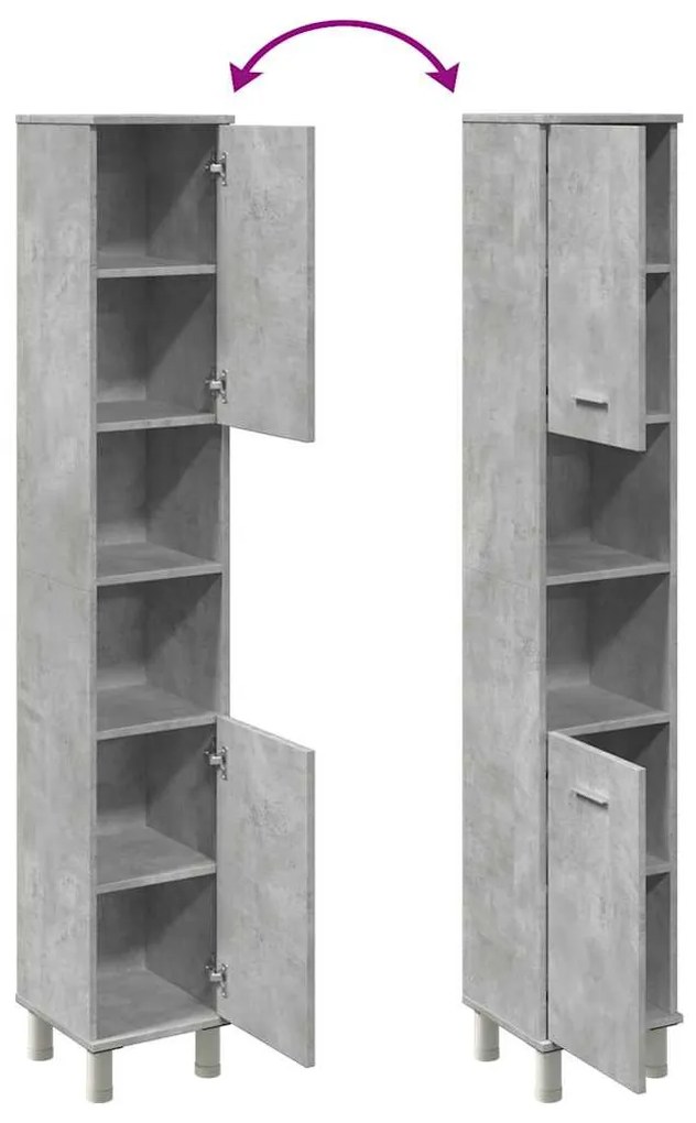 betonszürke forgácslap fürdőszobaszekrény 30 x 30 x 179 cm