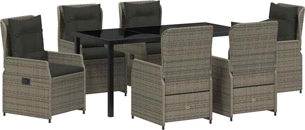 vidaXL Kert étkező szett 7 pcs Szürke polirattan